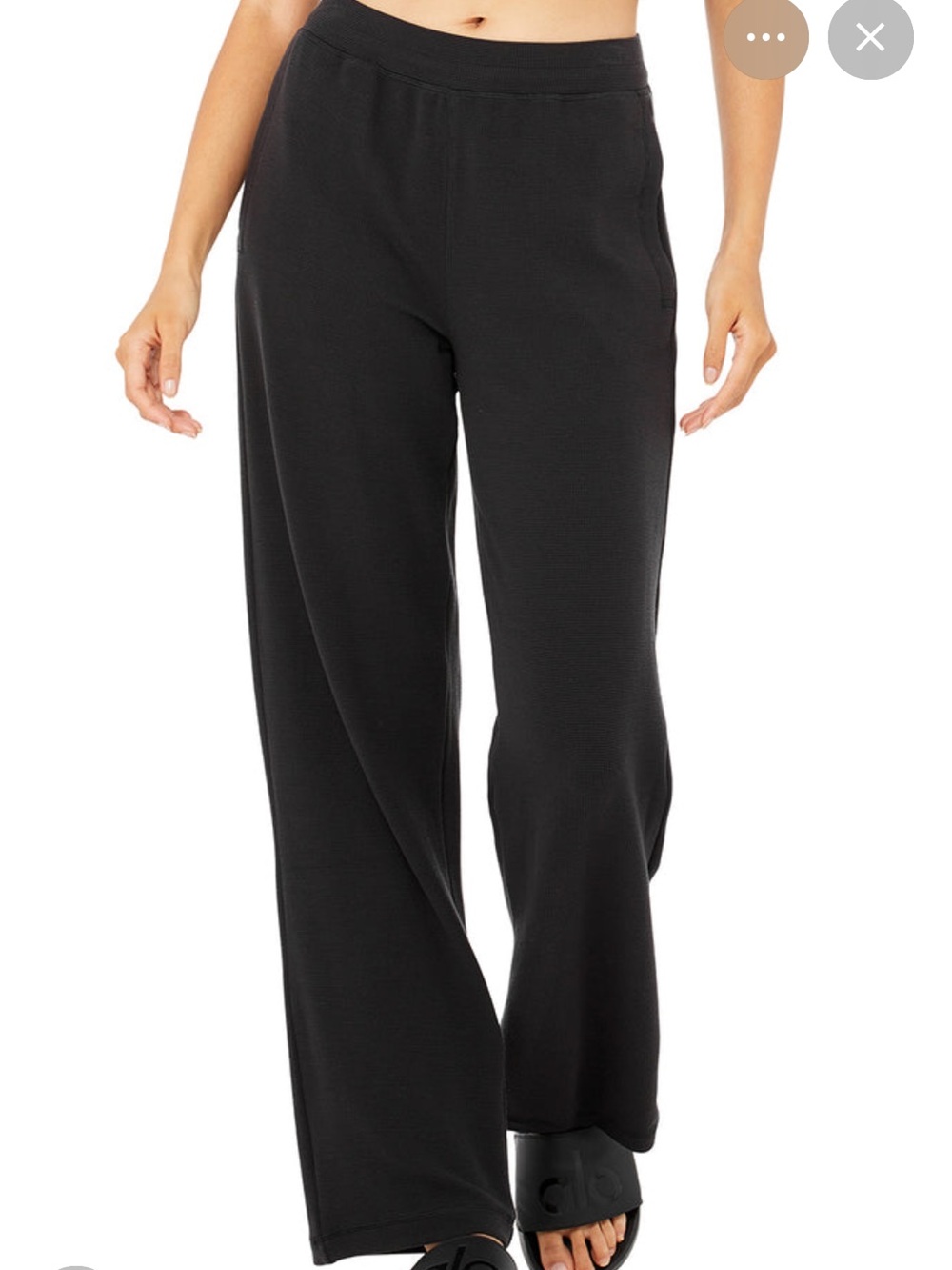 NWT Alo Yoga Micro Waffle High-Waist Pleasant Wide Leg Pant - Black